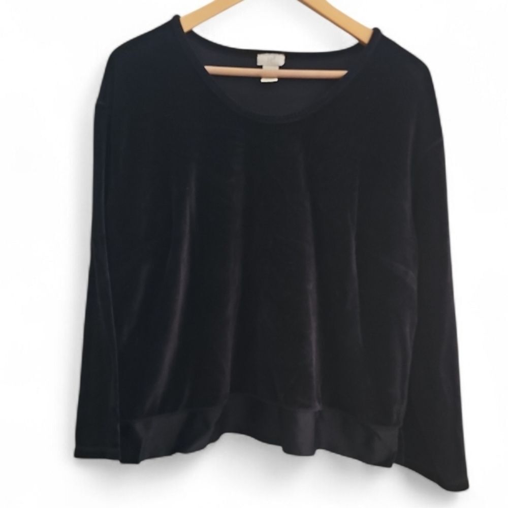 J. Jill Black Cotton Velvet Top Women 1X Luxe Minimalist Holiday Blouse Soft